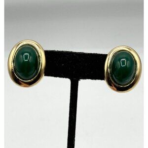 Vintage Kenneth Lane green stone clip on earrings
